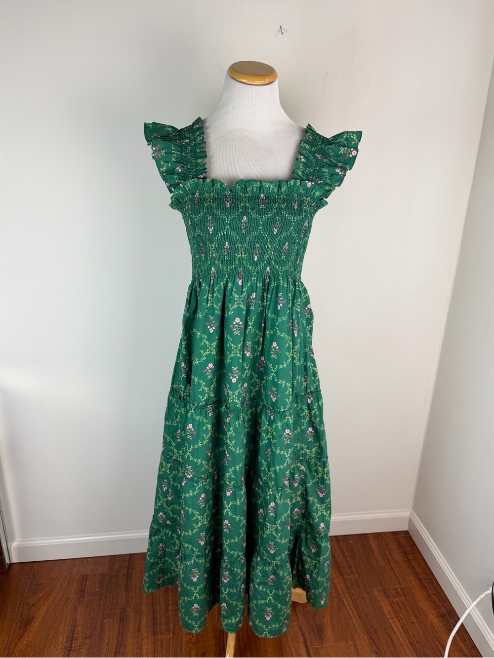 Hill House Emerald Trellis Nap Midi Dress Green Floral Size M - Picture 5 of 9